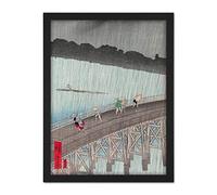 Artery8 Hiroshige Unexpected Rain Shower Bridge At Atake Artwork Framed Wall Art Print 18X24 Inch