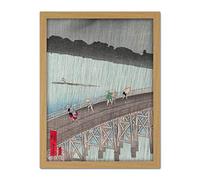 Artery8 Hiroshige Unexpected Rain Shower Bridge At Atake Artwork Framed Wall Art Print 18X24 Inch