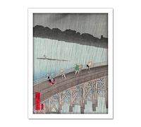 Artery8 Hiroshige Unexpected Rain Shower Bridge At Atake Artwork Framed Wall Art Print 18X24 Inch