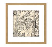 Artery8 Hogarth La Mottraye Stockholm Sweden City Plan Map 8X8 Inch Square Wooden Framed Wall Art Print Picture with Mount in Light Oak Artery8 Light Oak