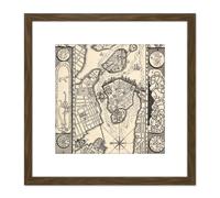 Artery8 Hogarth La Mottraye Stockholm Sweden City Plan Map 8X8 Inch Square Wooden Framed Wall Art Print Picture with Mount in Brown Artery8 Brown