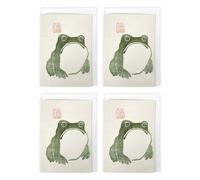 Artery8 Hoji Grumpy Frog Japanese Style Vintage Japan Pack of 4 Greeting Cards in Green | Size: 4 Pack Artery8 Green 4 Pack