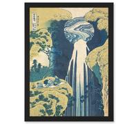 Artery8 Hokusai Amida Falls Kisokaido Road Japan Waterfall Painting Artwork Framed Wall Art Print A4 in Black Artery8 Black
