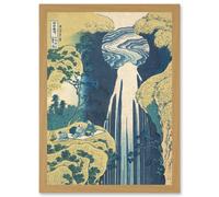 Hokusai Amida Falls Kisokaido Road Japan Waterfall Painting Artwork Framed Wall Art Print A4 Artery8 Light Oak One Size