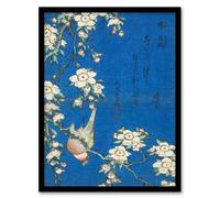 Artery8 Hokusai Framed Wall Art Print Bullfinch And Weeping Cherry Blossoms - A3 Size
