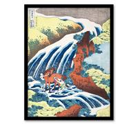 Artery8 Hokusai Framed Wall Art Waterfall Where Yoshitsune Washed His Horse in Blue | Size: A3 Artery8 Blue A3