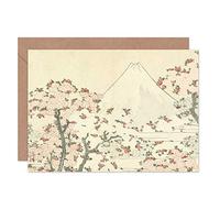 Artery8 Hokusai Fuji And Cherry Blossom Japanese Painting Fine Art Greeting Card Plus Envelope Blank Inside