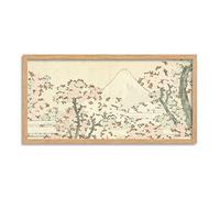 Artery8 Hokusai Fuji And Cherry Blossom Japanese Painting Framed Wall Art Print Long 25X12 Inch