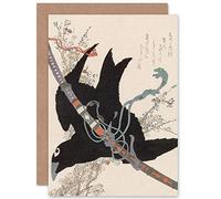 Artery8 Hokusai Little Crow Sword of the Minamoto Fine Art Greeting Card Plus Envelope Blank Inside