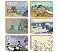 Hokusai Van Gogh Seurat Monet Renoir Landscape Flower Mixed Fine Art Greeting Card Pack of 6 Artery8 Light Blue One Size