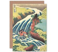 Artery8 Hokusai Waterfall Yoshitsune Wash Horse Yamato Province Sealed Greeting Card Plus Envelope Blank inside