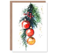 Artery8 Holly Pine Tree Baubles Holiday Blank For Him Or Her Art Xmas Festive Christmas Card