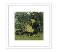 Artery8 Holst Jan Verkade Painting Under Tree At Hattem 8X8 Inch Square Wooden Framed Wall Art Print Picture with Mount in White Artery8 White