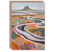 Artery8 Holy Island Landscape Lindisfarne Castle Painting Birthday Art Card Artery8 Multicolor