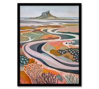 Artery8 Holy Island Landscape Lindisfarne Castle Painting Framed Art Print | Size: A4 Artery8 Multicolor A4