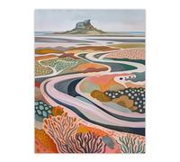 Holy Island Landscape Lindisfarne Castle Painting Wall Art Print Artery8 Multi W24 inch x H32 inch