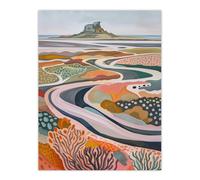 Holy Island Landscape Lindisfarne Castle Painting Wall Art Print Artery8 Multi W24 inch x H32 inch