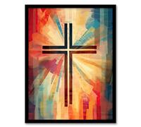 Artery8 Holy Spirit Whispers Vibrant Cross Abstract Colourful Painting Artwork Framed Wall Art Print A4