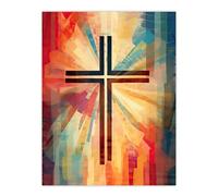Artery8 Holy Spirit Whispers Vibrant Cross Abstract Colourful Painting Large Wall Art Poster Print Thick Paper 18X24 Inch