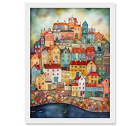Artery8 Home By The Sea Folk Art Artwork Framed A3 Wall Art Print