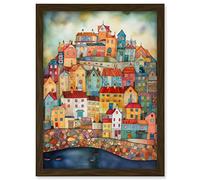 Artery8 Home By The Sea Folk Art Artwork Framed A3 Wall Art Print