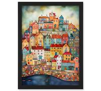 Artery8 Home By The Sea Folk Art Artwork Framed A3 Wall Art Print