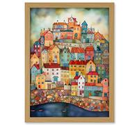Artery8 Home By The Sea Folk Art Artwork Framed A3 Wall Art Print