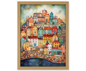 Artery8 Home By The Sea Folk Art Artwork Framed A3 Wall Art Print