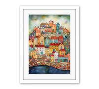 Artery8 Home By The Sea Folk Art Artwork Framed Wall Art Print 18X24 Inch
