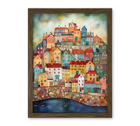Artery8 Home By The Sea Folk Art Artwork Framed Wall Art Print 18X24 Inch