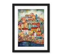 Artery8 Home By The Sea Folk Art Artwork Framed Wall Art Print 18X24 Inch