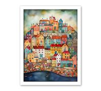 Artery8 Home By The Sea Folk Art Artwork Framed Wall Art Print 18X24 Inch