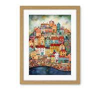 Artery8 Home By The Sea Folk Art Artwork Framed Wall Art Print 18X24 Inch