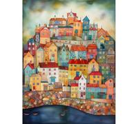 Artery8 Home By The Sea Folk Art Extra Large XL Wall Art Poster Print