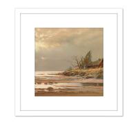 Artery8 Home Shore Nature Trees Ship Seascape Painting 8X8 Inch Square Wooden Framed Wall Art Print Picture with Mount in White Artery8 White