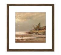 Artery8 Home Shore Nature Trees Ship Seascape Painting 8X8 Inch Square Wooden Framed Wall Art Print Picture with Mount in Brown Artery8 Brown