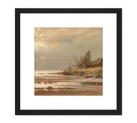 Artery8 Home Shore Nature Trees Ship Seascape Painting 8X8 Inch Square Wooden Framed Wall Art Print Picture with Mount in Black Artery8 Black