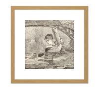 Artery8 Homer Orrin Make Haste I Am Perishing Drowning Drawing 8X8 Inch Square Wooden Framed Wall Art Print Picture with Mount in Light Oak Artery8 Light Oak