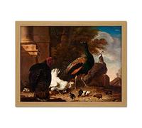Artery8 Hondecoeter Hen With Peacocks And Turkey Painting Artwork Framed Wall Art Print 18X24 Inch