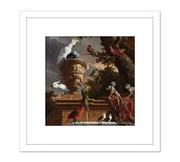 Artery8 Hondecoeter Menagerie Exotic Birds Parrots Painting 8X8 Inch Square Wooden Framed Wall Art Print Picture with Mount in White Artery8 White