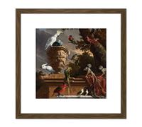 Artery8 Hondecoeter Menagerie Exotic Birds Parrots Painting 8X8 Inch Square Wooden Framed Wall Art Print Picture with Mount in Brown Artery8 Brown