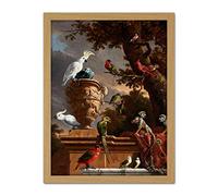 Artery8 Hondecoeter Menagerie Exotic Birds Parrots Painting Artwork Framed Wall Art Print 18X24 Inch