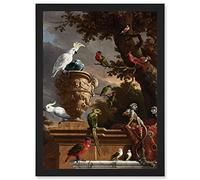 Artery8 Hondecoeter Menagerie Exotic Birds Parrots Painting Artwork Framed Wall Art Print A4
