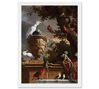 Hondecoeter Menagerie Exotic Birds Parrots Painting Artwork Framed Wall Art Print A4 Artery8 White One Size