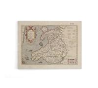 Artery8 Hondius 1633 Wales Latin Early Map Canvas Wall Art Print in Beige | Size: W12" x H16" Artery8 Beige W12" x H16"