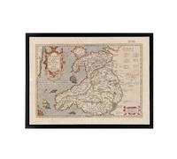 Artery8 Hondius 1633 Wales Latin Early Map Framed Canvas Wall Art Print in Beige | Size: W12" x H16" Artery8 Beige W12" x H16"