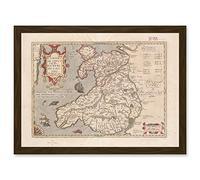 Hondius 1633 Welsh Latin Early Map Wales Cymru Artwork Framed Wall Art Print A4 Artery8 Brown One Size