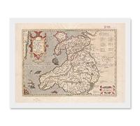 Hondius 1633 Welsh Latin Early Map Wales Cymru Artwork Framed Wall Art Print A4 Artery8 White One Size