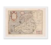Artery8 Hondius 1633 Welsh Latin Early Map Wales Cymru Artwork Framed Wall Art Print A4 in White Artery8 White