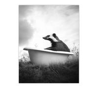 Artery8 Honey Badger in Bathtub Black White Surreal Living Room Large Wall Art Poster Print Thick Paper 18X24 Inch